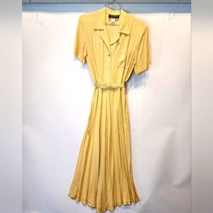 Elegant Yellow Women's Dress New Vintage 90s Belted Dress Size 8